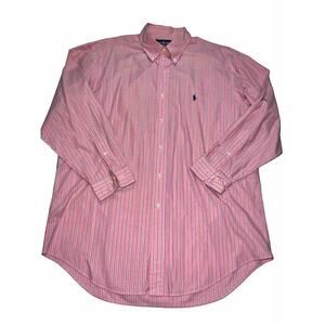 Ralph Lauren Shirt Men Size 16.5 Pink Blue Striped Yarmouth Oxford Button Up L/S